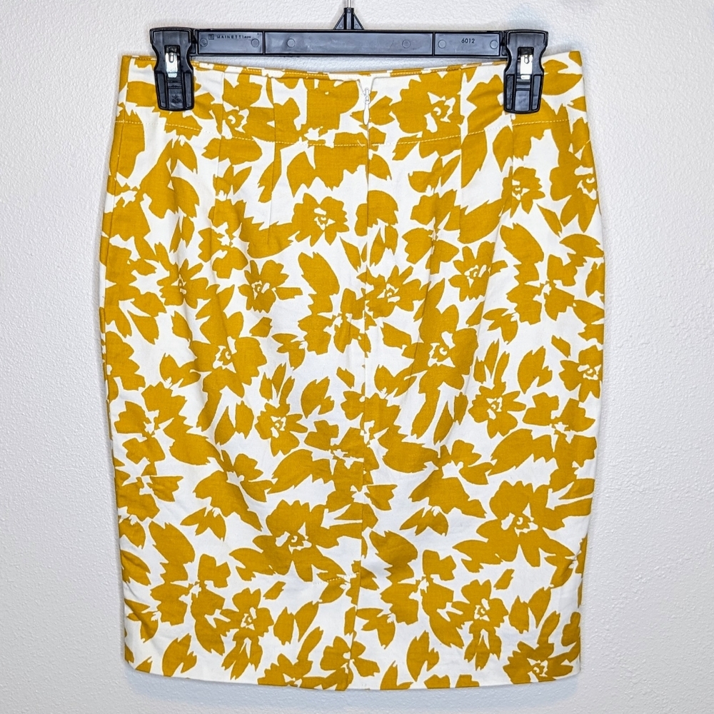 LOFT Petite Mustard Yellow Floral Pencil Skirt 0P Cotton Stretch - Picture 4 of 9